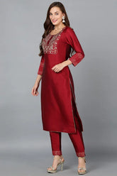 Women Silk Blend Yoke Design Kurta Trouser With Dupatta
